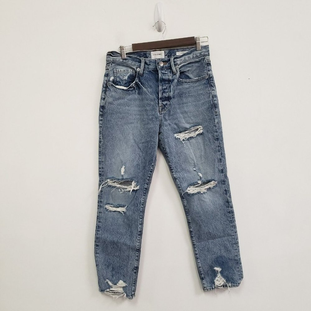 Frame Denim Women's Straight Leg Distressed Blue Jeans